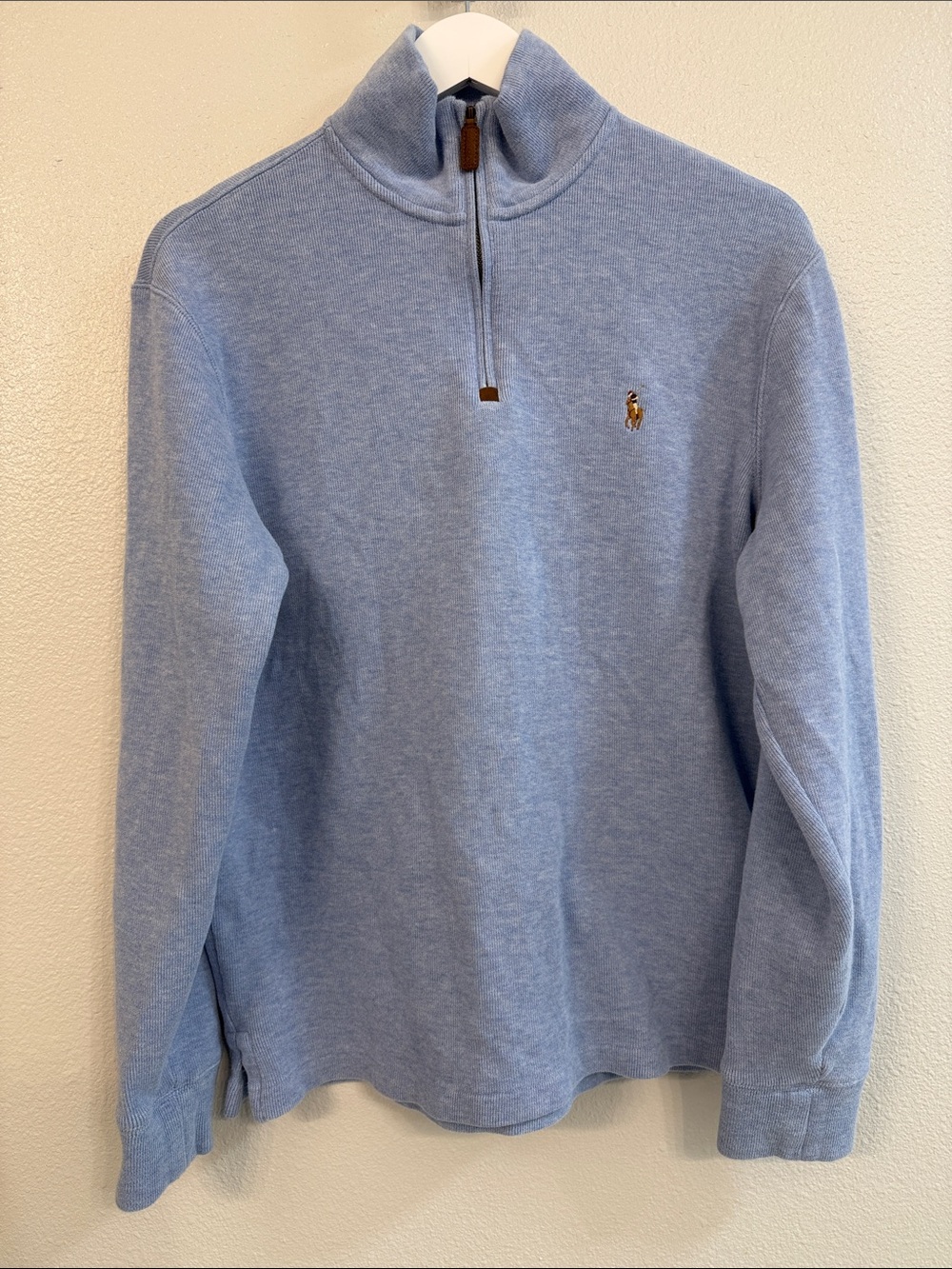 Polo Ralph Lauren Light Blue Estate Rib Quarter Zip Sweater Medium [MIC261]
